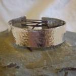 Silver Textured Bracelet With Corset Effect Lace..